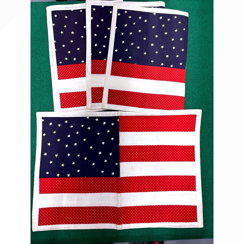 Bardwil Linens American Flag Placemats Set of 4 Polka Dot Red White Blue 13x19